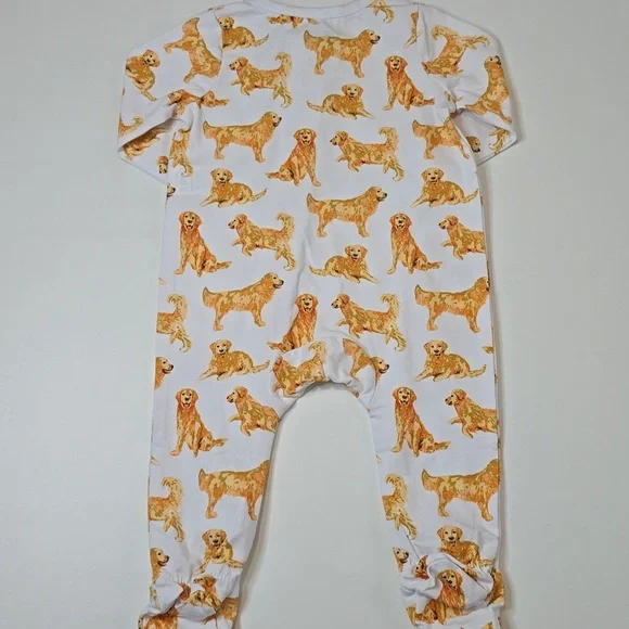Mud Pie White and Orange Dog Print Footie - Picture 3 of 4